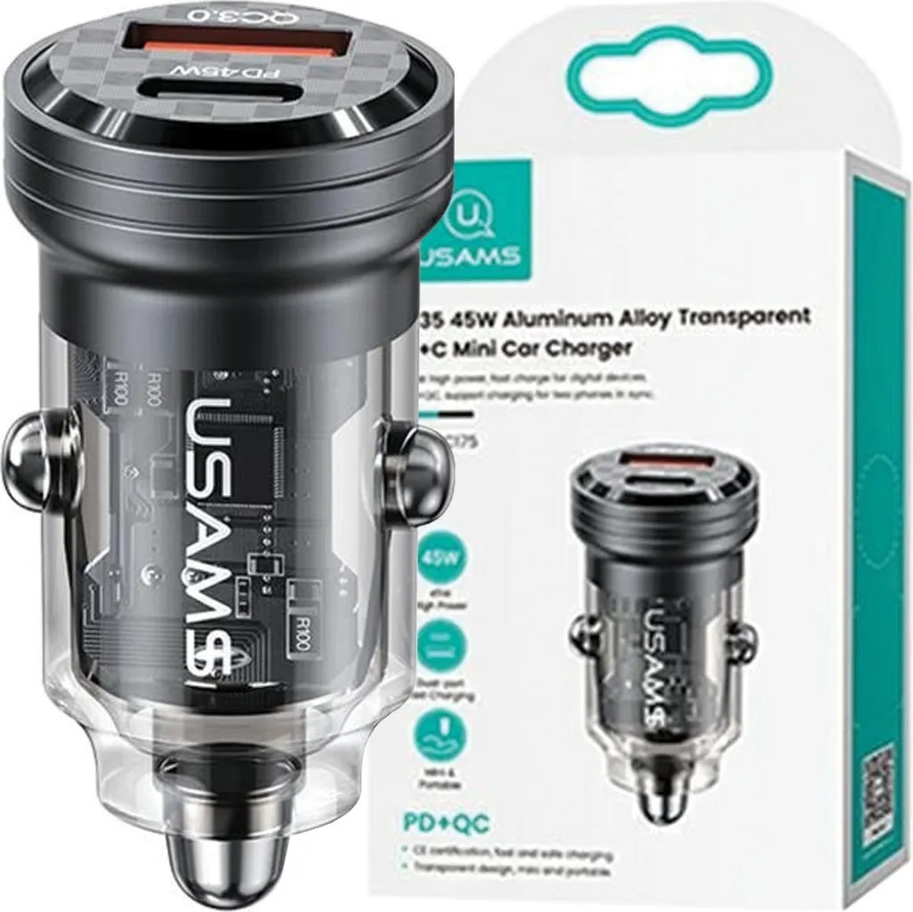 Caricatore Auto Usams C35 45W US-CC175 Trasparente PD QC PPS