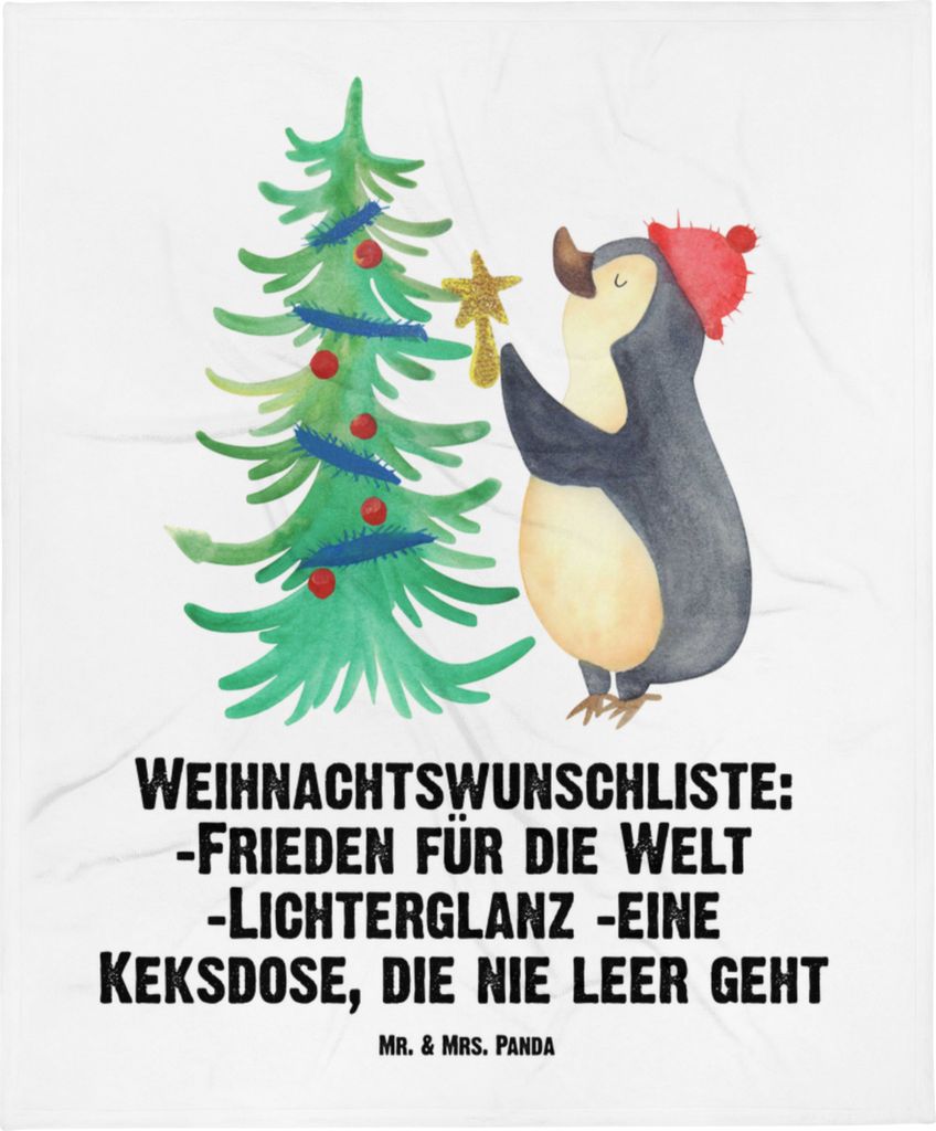 Mr. & Mrs. Panda Bettdecke Pinguin Weihnachtsbaum - Weiß - Geschenk, Decke, Tagesdecke, Weihnachten, Couchdecke, Warme, Winter, Kuscheldecke