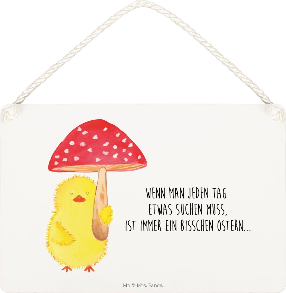 Mr. & Mrs. Panda Schild Küken Fliegenpilz DIN A5 - Weiß - Geschenk, kleine aufmerksamkeit, Wandbild Holz, sprüche, Ostergrüße, Frohe Ostern, T...