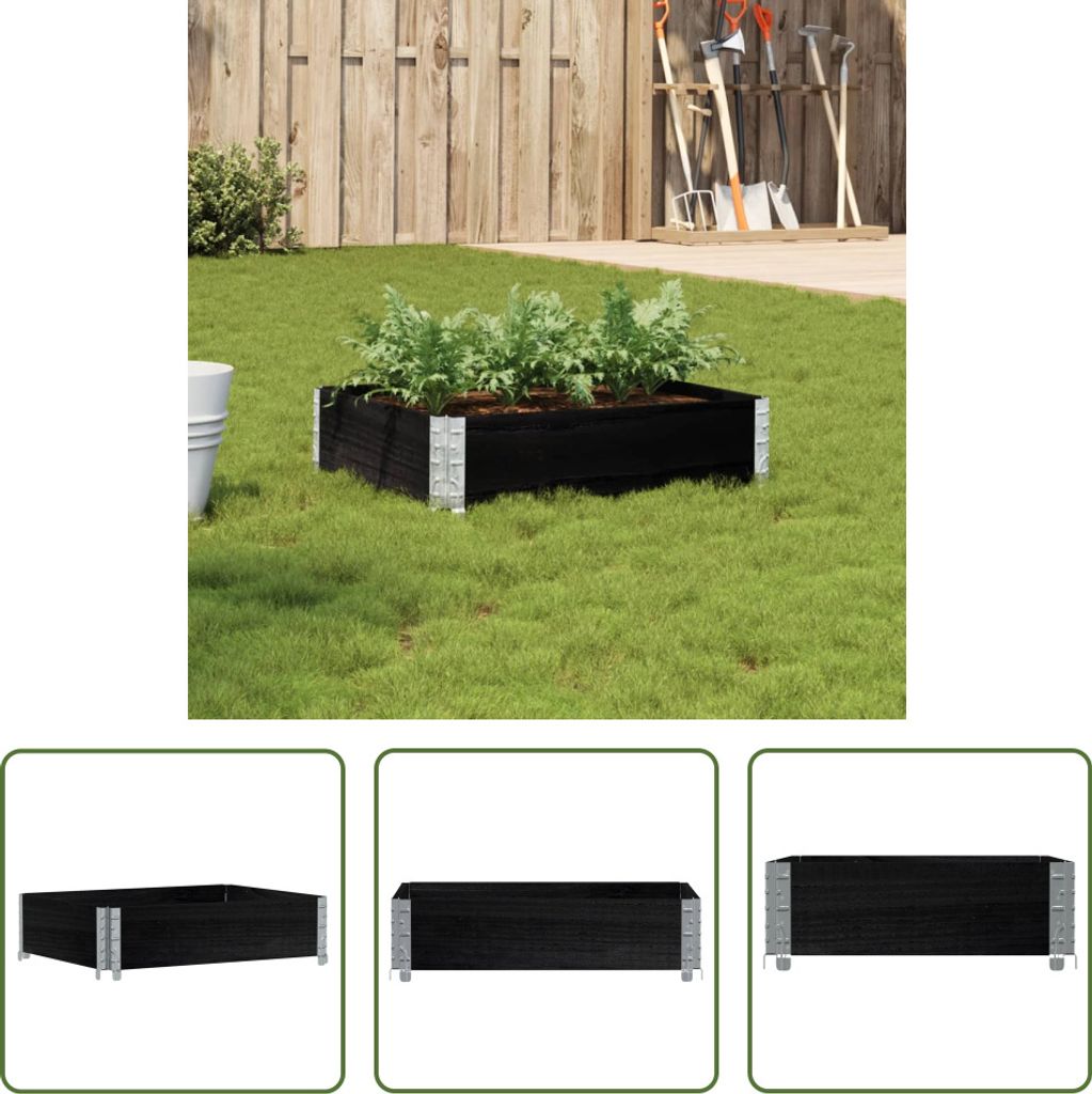 The Living Store Pflanzkasten Schwarz 80x60 cm Massivholz Kiefer