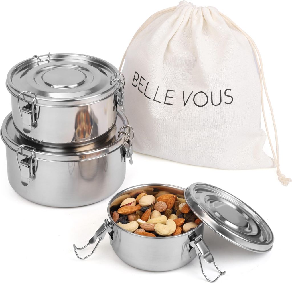 Belle Vous 3er Pack Brotdose Edelstahl - Lunchbox Set mit Produktbild 