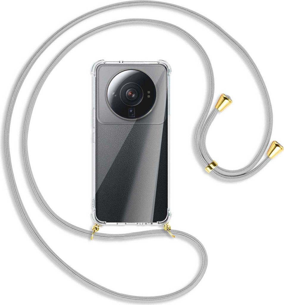 Handykette Backcover-Schutzhülle mit Band (Metall goldfarben) für Xiaomi 12 Ultra - silbergrau