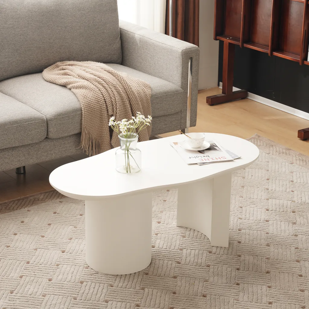 Table Basse Moderne en MDF Laqué Blanc Haute Brillance 100 x 40,5 cm