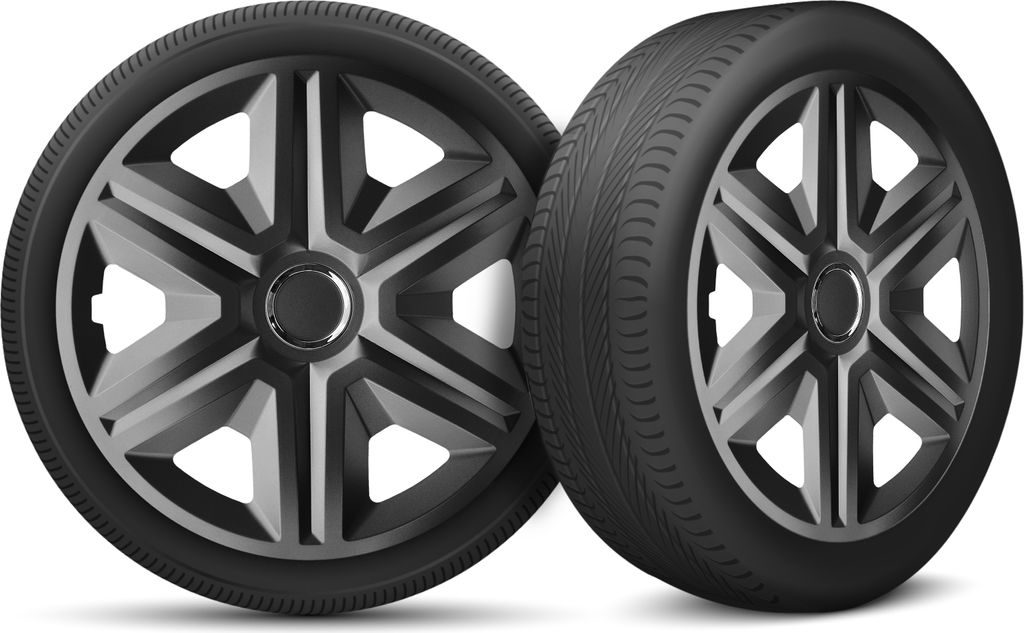 Auto Radkappen Radzierblenden 4er Set passend für alle Stahlfelgen - einstellbarer Sicherungsring - 14 Zoll - Graphit