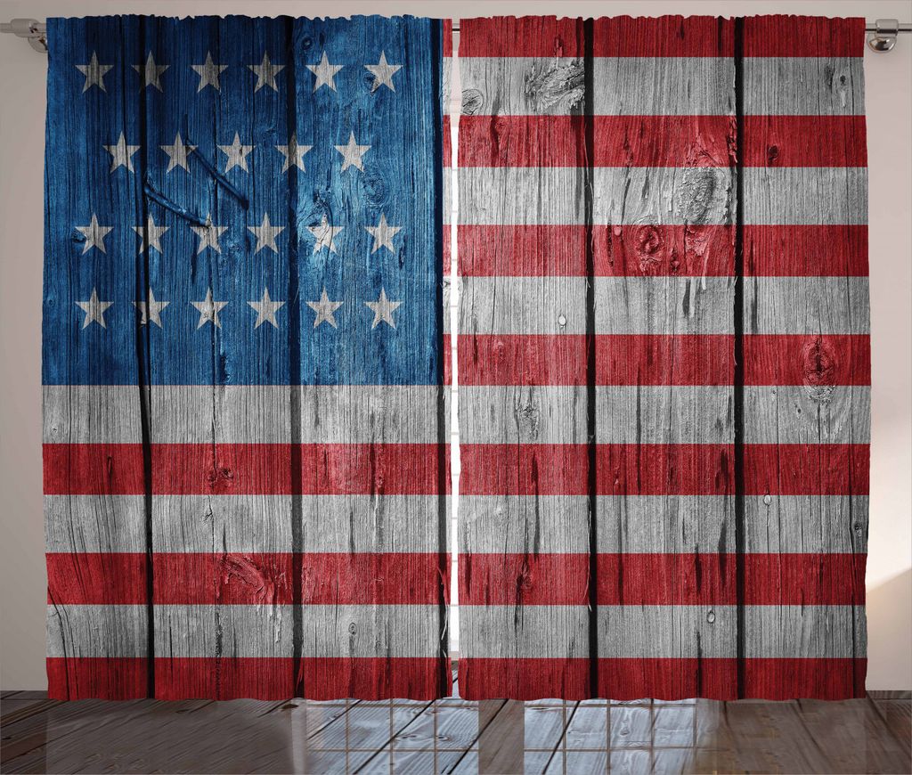 ABAKUHAUS Retro Rustikaler Vorhang, Abgenutzte Stil amerikanische Flagge, Wohnzimmer Universalband Gardinen mit Schlaufen und Haken, 280 x 245 cm, ...