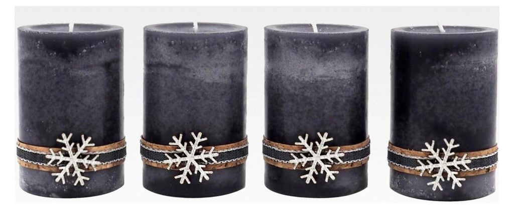 4 Adventskerzen Stumpenkerzen Grau Silber Holz Weihnachten Deko Tischdeko, Unparfümiert
