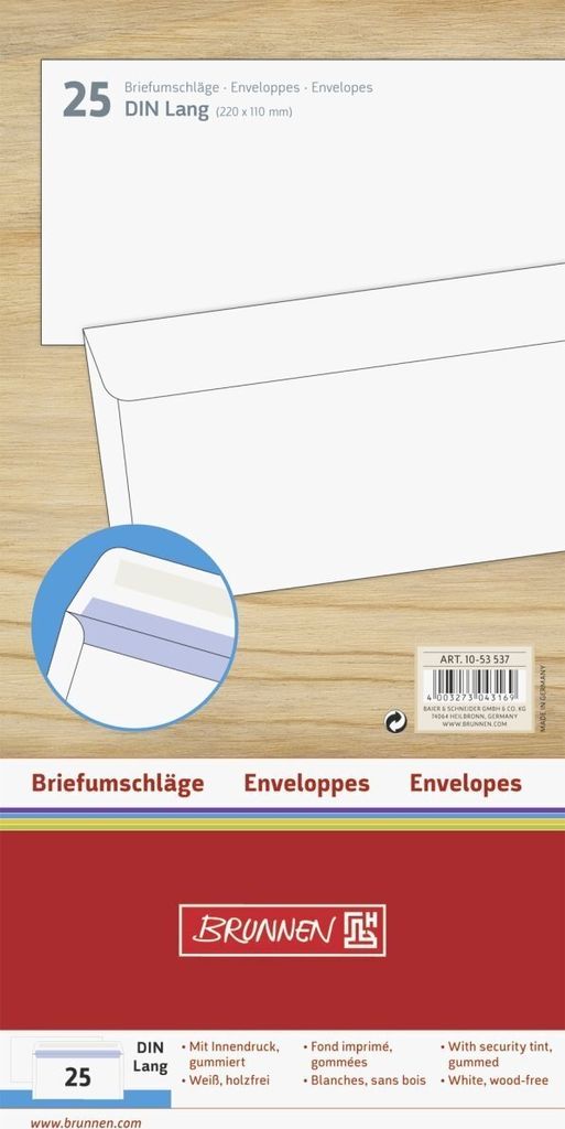 BRUNNEN Briefumschlag DIN Lang gumm. Weiss 25 Stück 1053537