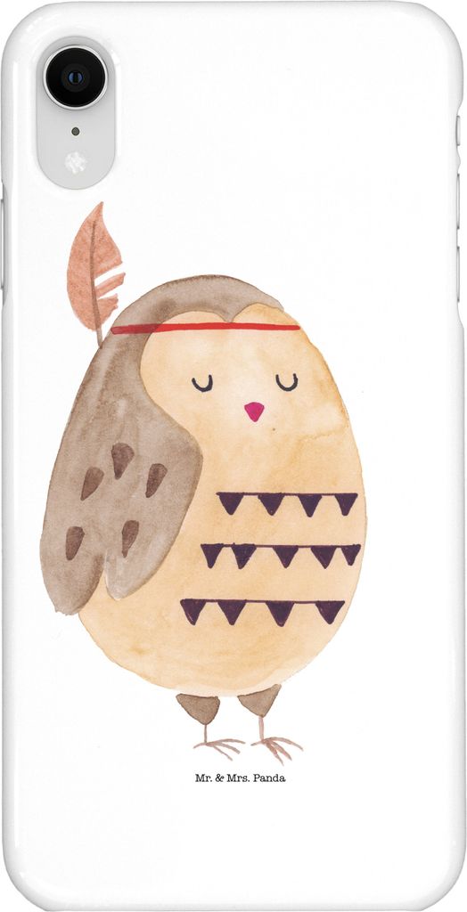 Mr. & Mrs. Panda Iphone XR Handyhülle Eule Federschmuck - Weiß - Geschenk, Handy Case, Owl, Entspannt, Premium Kunststoff, Abenteuer, Dekoration