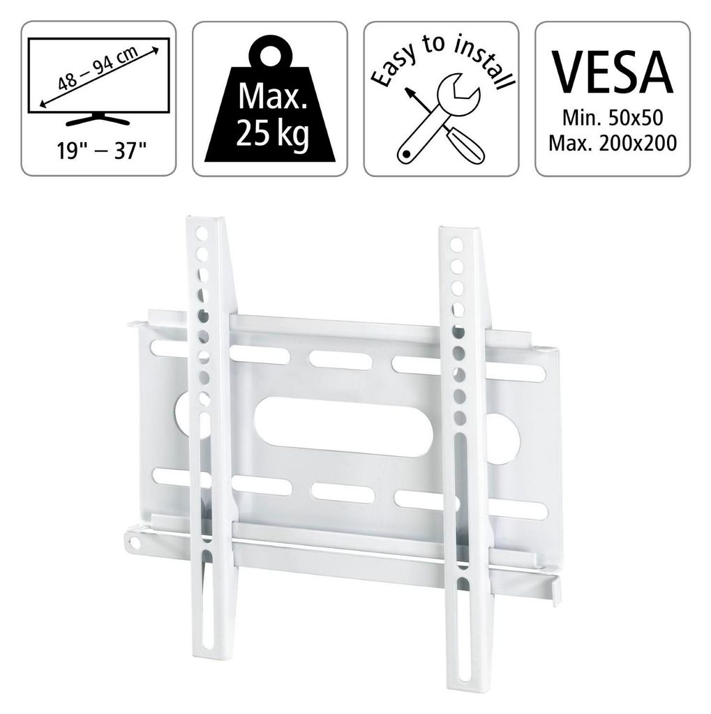 Hama LCD/PL/LED Wall Bracket, 25 kg, Stal nierdzewna, Biały Zdjęcie produktu 