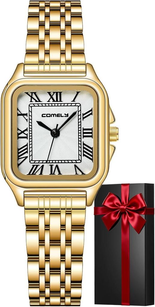 Elegante Damen Armbanduhr Edelstahl Klein Eckig Analog Produktbild 