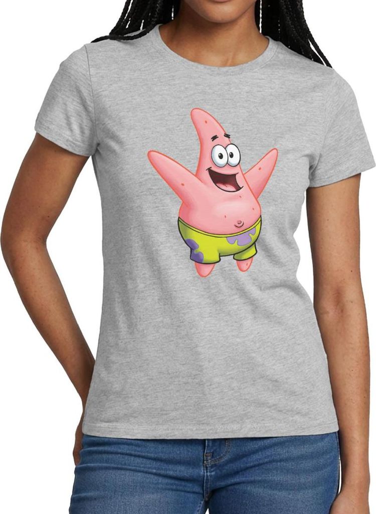 Spreadshirt Spongebob Schwammkopf Patrick Star Design Frauen T-Shirt, XXL, Grau meliert