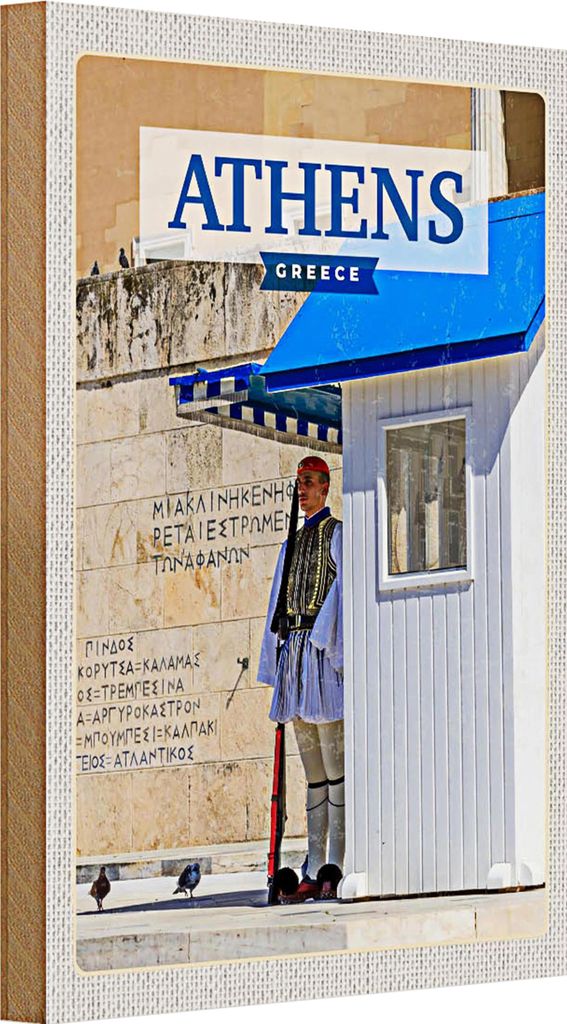 Holzschild Reise 20x30cm Athens Greece Evzone Wache