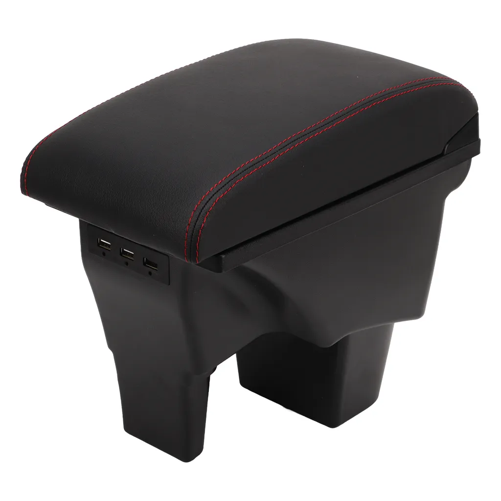 Boîte de console d'accoudoir de voiture relevable en simili cuir gris