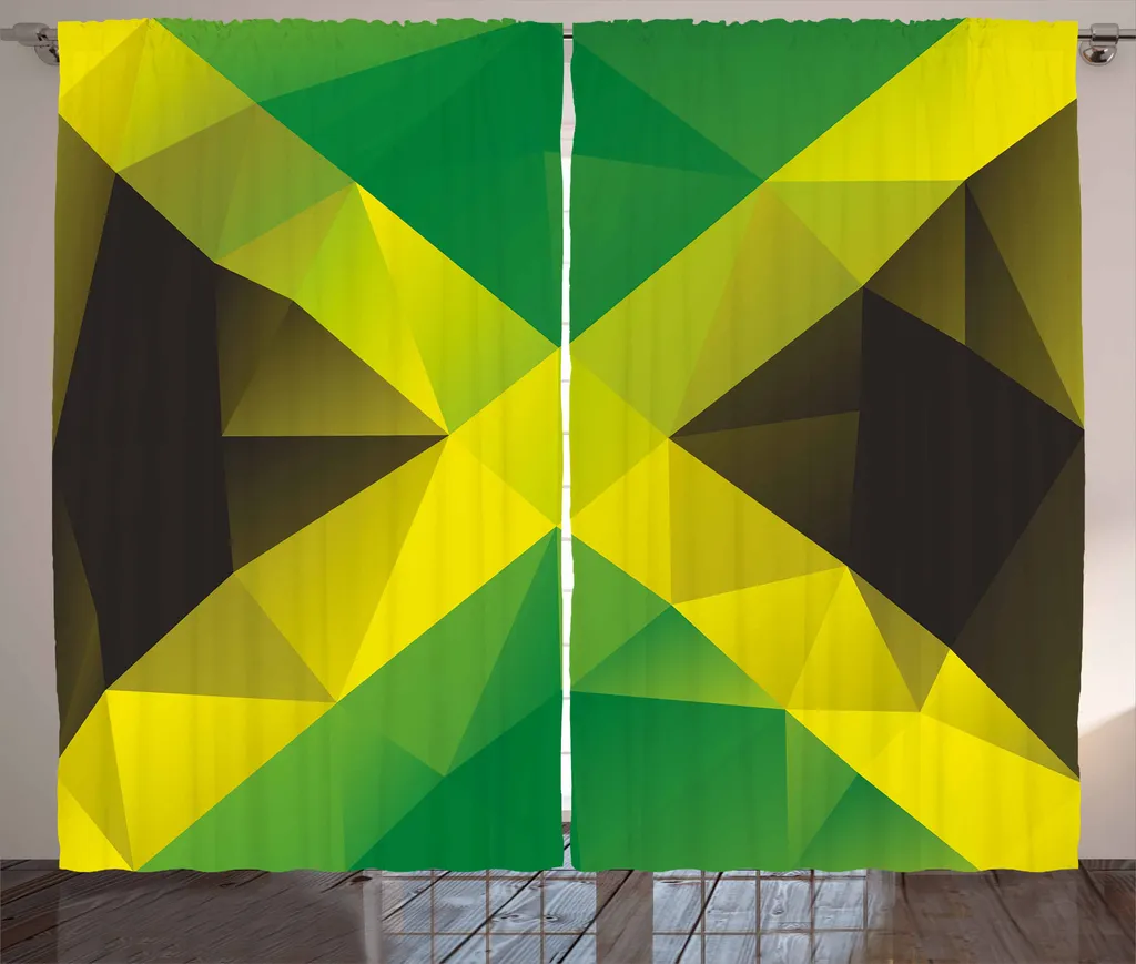 ABAKUHAUS Tenda rustica giamaicana, bandiera triangolare poligonale, tenda con passanti e ganci per camera da letto, 280 x 175 cm, giallo verde verde marrone