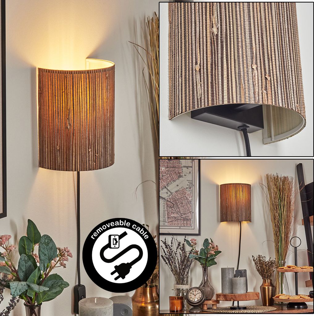 Iseo Wandlampe aus Metall/Seegras in Schwarz/Braun