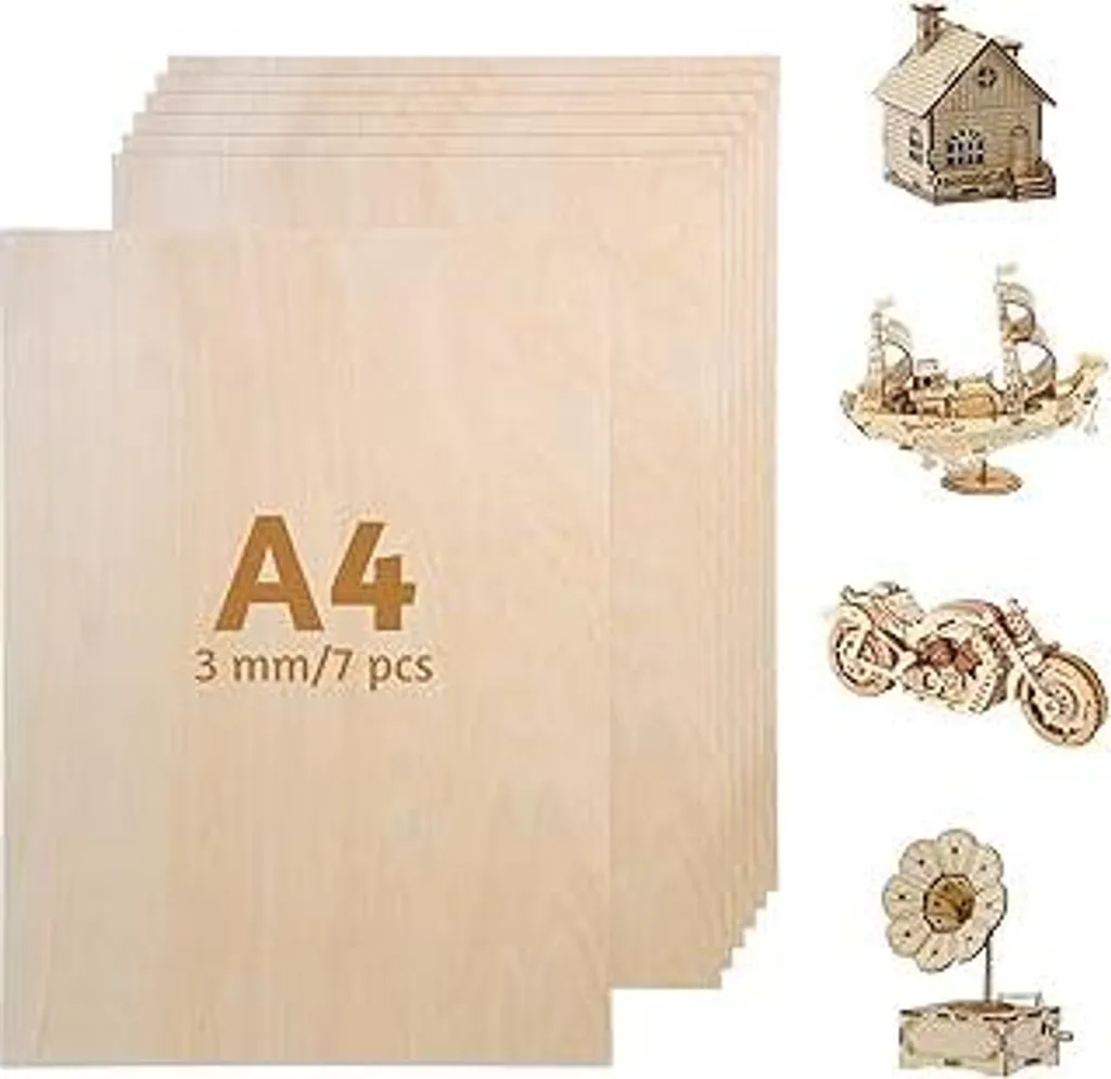 Legno Bricolage 7pz Tiglio A4 3mm | Pannelli per Pittura e Lavoretti