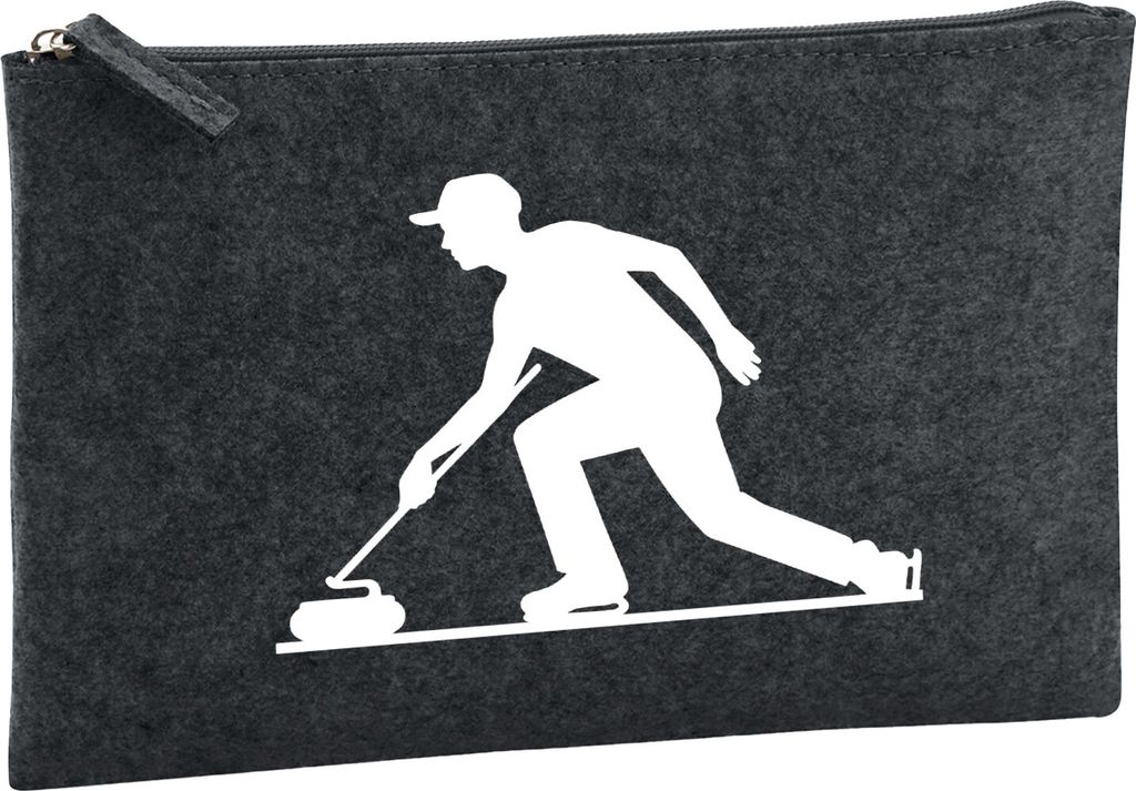 Huuraa Kulturbeutel Curling Silhouette 1 Liter Charcoal Filz Kosmetiktasche Geschenkidee