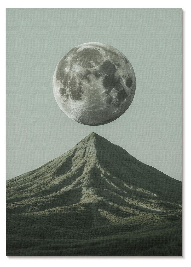 POSTER - 29x42 cm (A3) - Perspective Lab - Mond über dem Berg, grüne Farbtöne, geheimnisvolle Landschaft - Wandbild für Wohnzimmer Schlafzimmer...