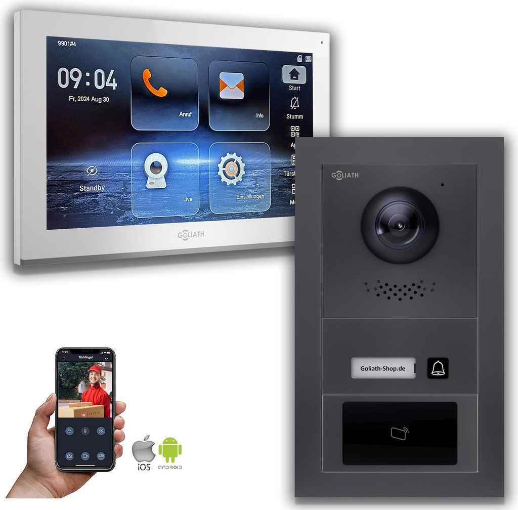 Goliath IP Video Türsprechanlage mit Kamera 10-Zoll RFID Anthrazit : Unterputzdose : 10 Zoll in Weiß : 1 Monitor Anzahl: 1 Monitor Farbe: 10 Zoll...