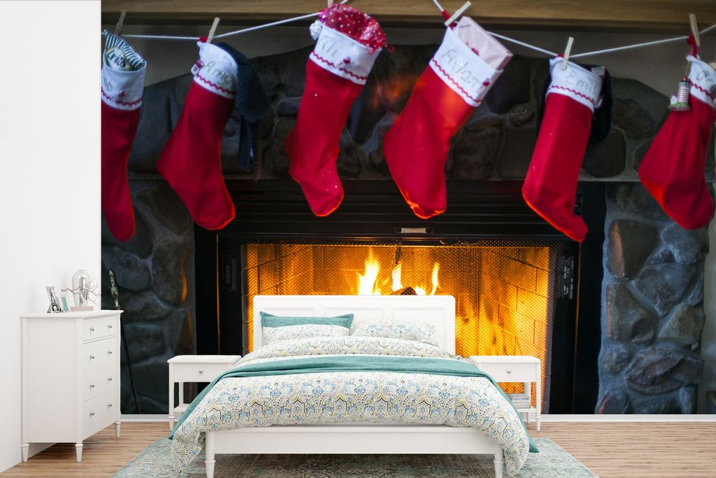 MuchoWow Fototapete für Wohnzimmer oder Schlafzimmer Wandtapete Vinyl Motivtapete Socken für einen Kamin - 600x400 cm - Vinyltapeten