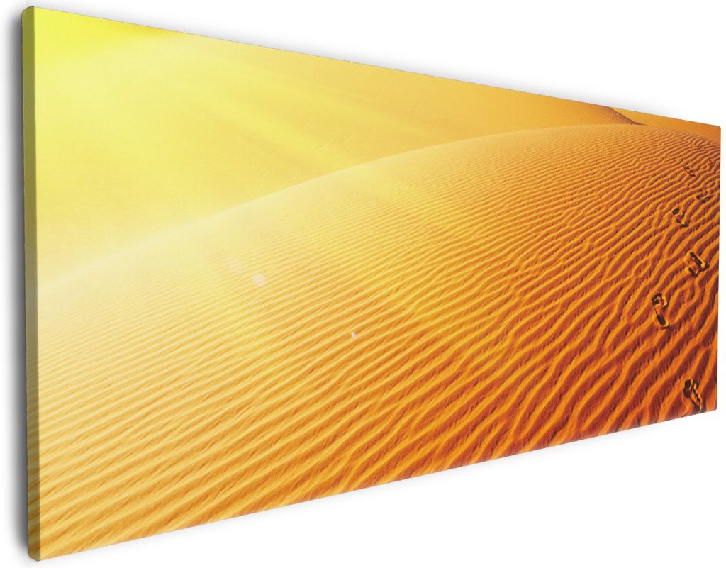Wallario Premium Leinwandbild Fußspuren im Sand - Sanddüne in der Wüste in Größe 60 x 150 cm