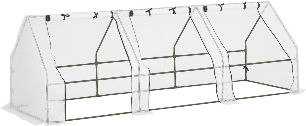 Outsunny Mini-Gewächshaus, 270 x 90 x 90 cm (L x B x H), Tunnelgewächshaus, Spitzdach, Stahlrahmen, hochdichtes PE (140 g/m²), UV-beständig, 3 ...