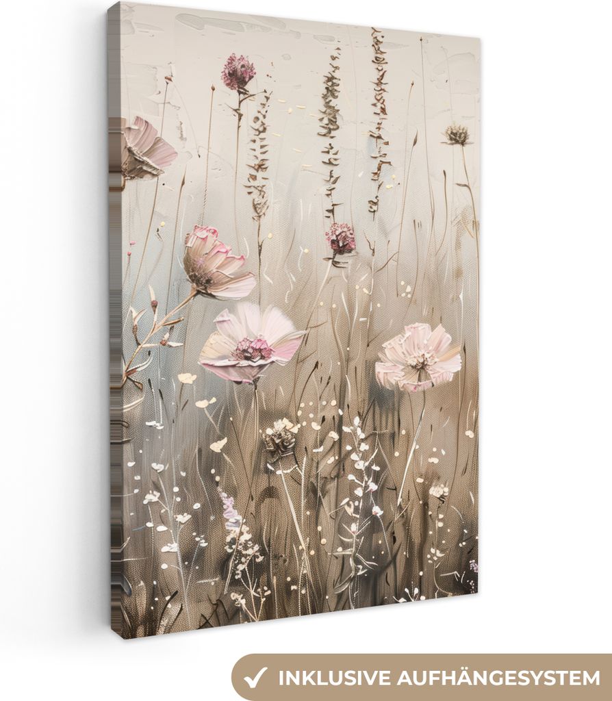 Leinwand Bilder 20x30 cm - Blumen - Rosa - Modern - Beige, Bilder, Deko, Wanddeko, Leinwand Bilder