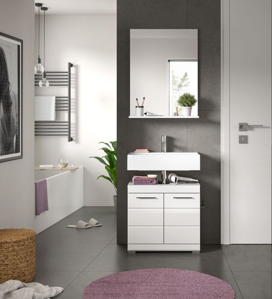Badezimmer-Set Scout 3 | weiß Hochglanz / weiß | 2-teilig | ohne Aufsatzleuchte