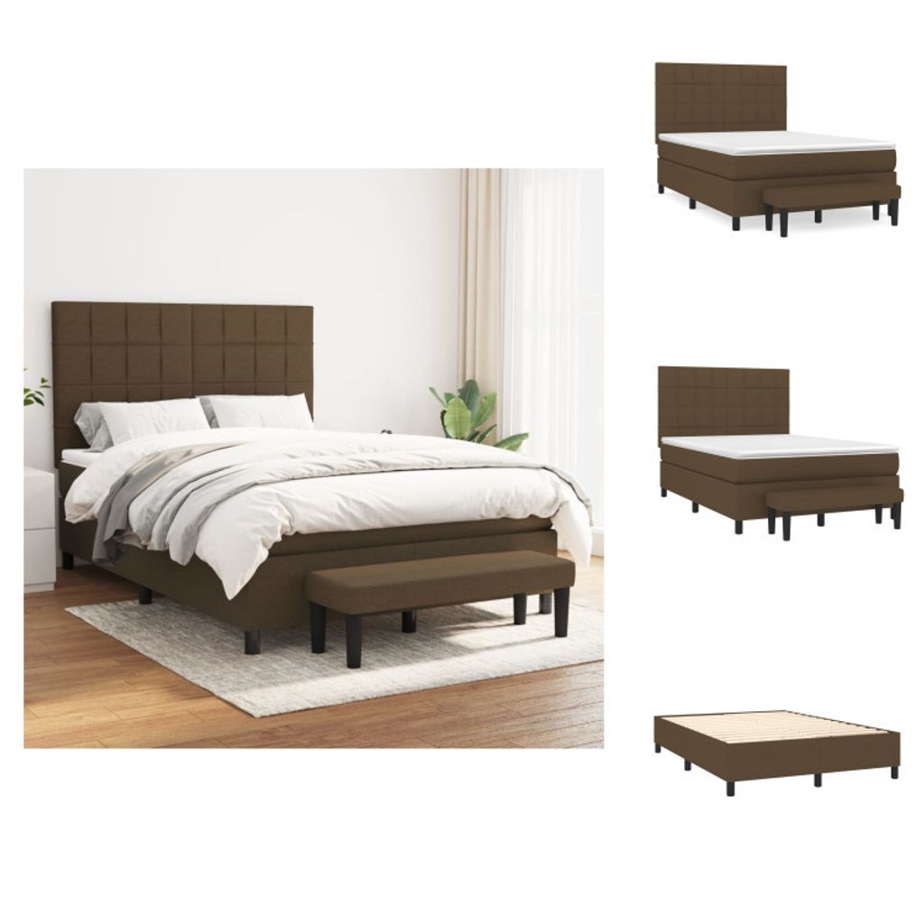 vidaXL Boxspringbett mit Matratze Dunkelbraun 140x200 cm Stoff - Betten & Bettgestelle