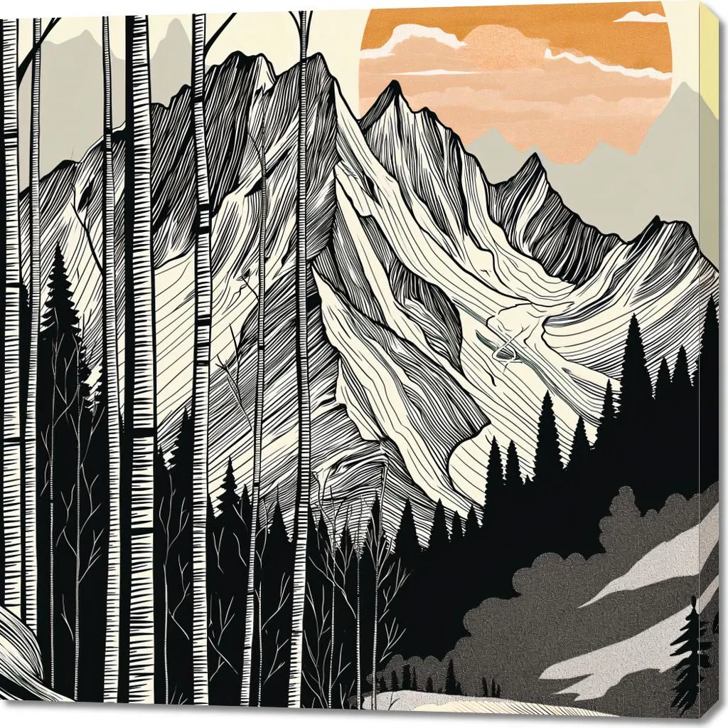 Gravure sur bois décoration montagne format carré pour grand salon