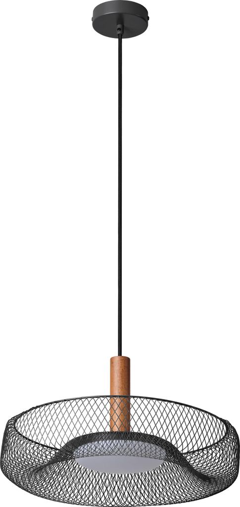 OSRAM Decor Mesh LED Pendelleuchte, Schwarz Metall Holz, 400mm, 18,5W, 1160lm, 3000K warmweiß, Ra >80