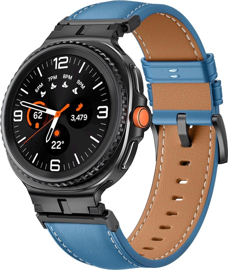 Für Samsung Galaxy Watch 8 / 8 Classic Leder Armband mit Metall Connector Blau / Schwarz