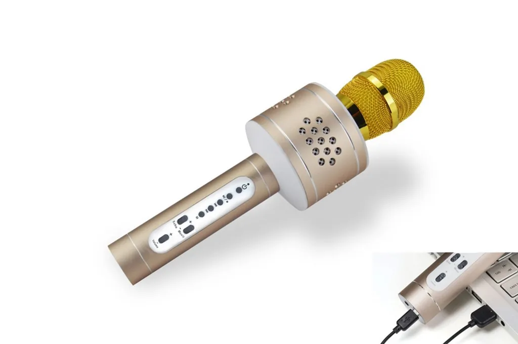 Microphone karaoké Bluetooth portable doré avec alimentation USB et pile - 4