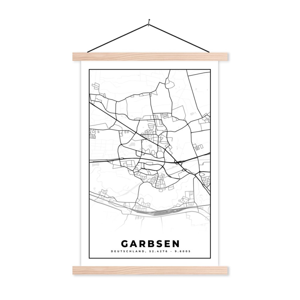 MuchoWow Textilposter Karte - Garbsen - Stadtplan - Karte 60x90 cm mit holzfarbenen Rahmen - Textil
