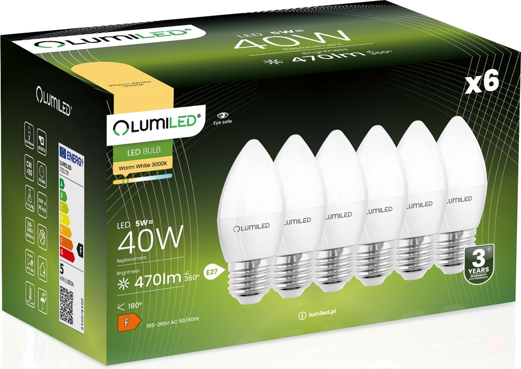 LUMILED B35 E27 LED žiarovka 6 kusov sada 5W (nahrádza 50W) Obrázok produktu 