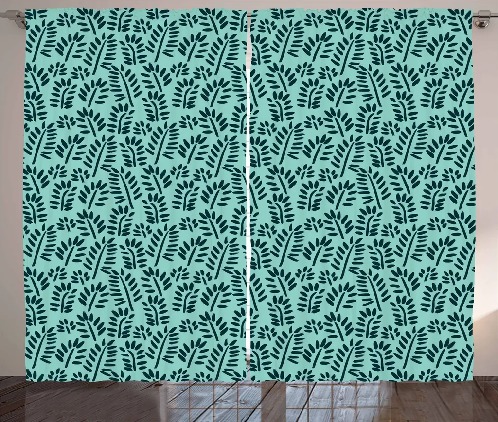 ABAKUHAUS Tenda rustica color verde acqua e turchese, foglie naturali, tenda universale per soggiorno con passanti e ganci, 280 x 175 cm, turchese scuro verde acqua