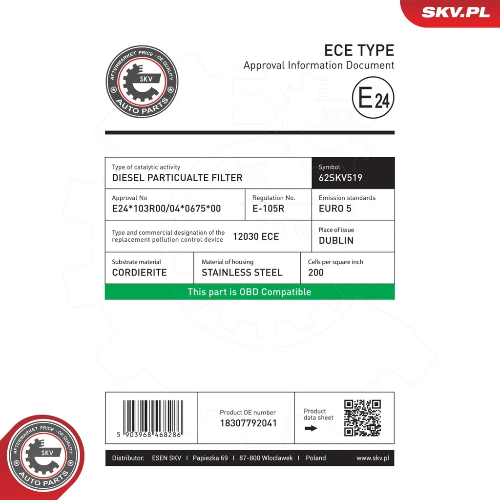 Filtre à Particules DPF pour BMW Série 5 E60 E61 7 E65 X5 E53 M57