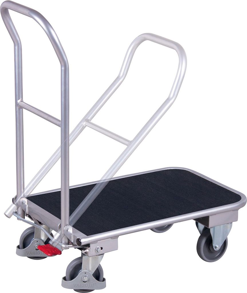 Variofit Aluminium Klappbügelwagen mit Riefengummimatte, Ladefläche:900x600 mm