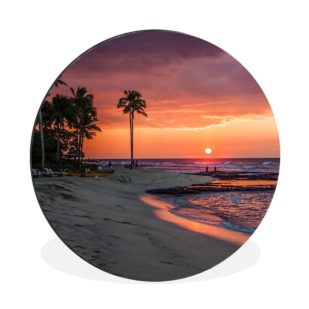 MuchoWow Aluminium Wandkreis Ein orangefarbener Himmel über dem Pazifischen Ozean in der Nähe des US-Bundesstaates Hawaii Ø 60 cm Wanddeko Mod...