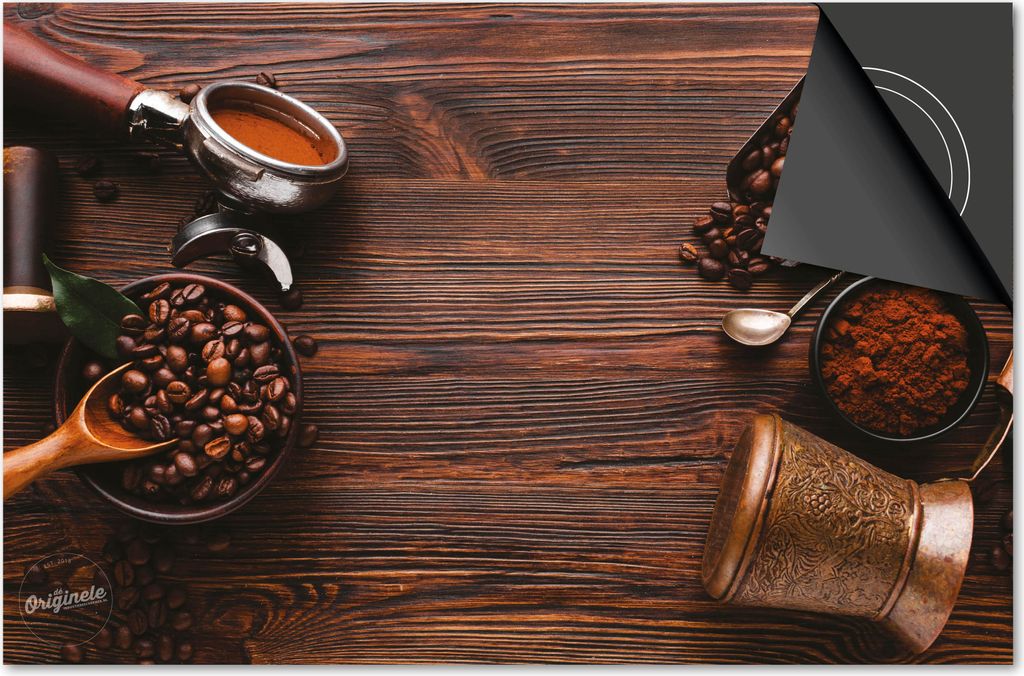 Induktionsschutz 77x51 - abdeckplatte Induktion matt- Dietrix Kochfeldschutz- Exklusive - Kaffee und Schokolade - auf Wood Beans
