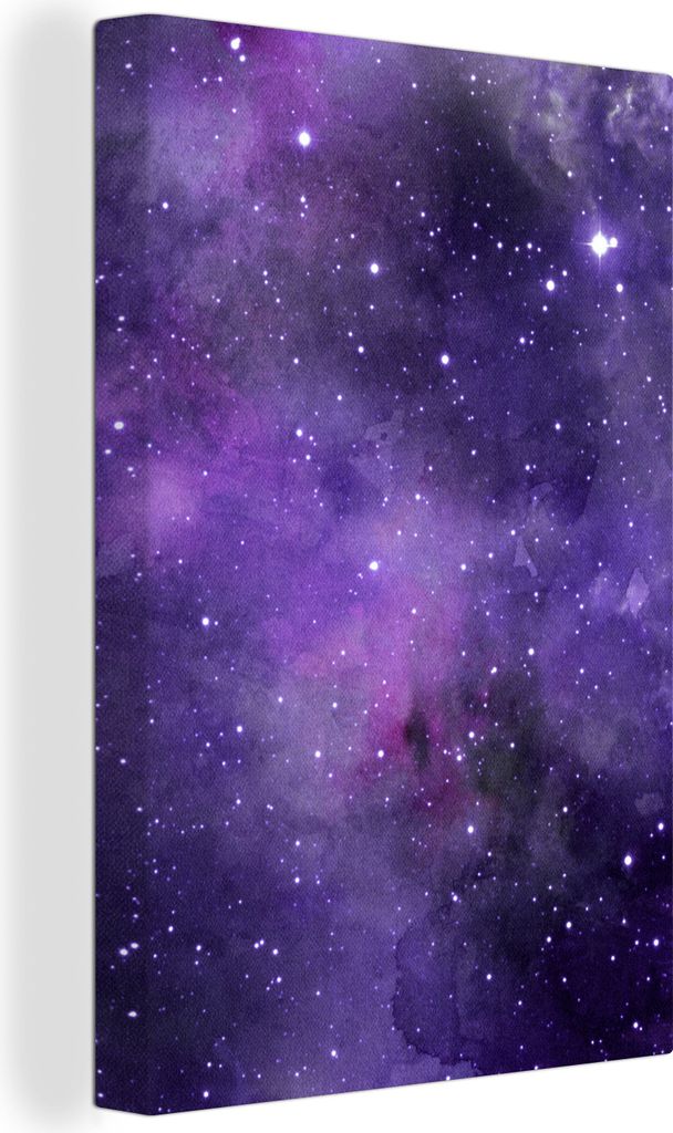 MuchoWow - Leinwandbilder - Aquarell - Sterne - Lila, Wandbild, Wanddeko Bilder Wohnzimmer, 20x30 cm
