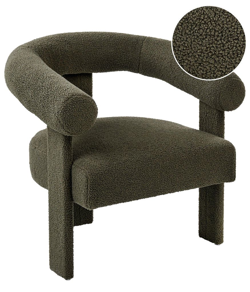 BELIANI Sessel Dunkelgrün Bouclé Teddy Optik Komplett Gepolstert mit Armlehnen Holzbeine Geschwungene Rückenlehne Organische Form Retro Design