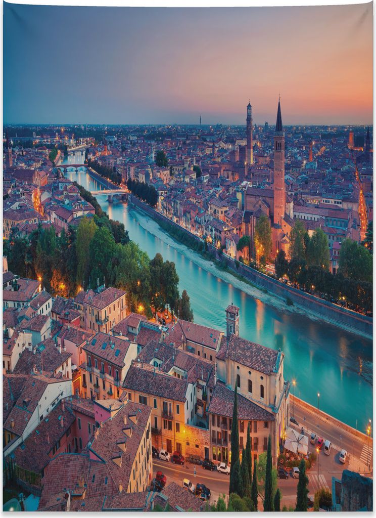 Abakuhaus europäisch Wandteppich, Verona Italien Blaue Stunde aus Weiches Mikrofaser Stoff Kein Verblassen Klare Farben Waschbar, 110 x 150 cm, Ko...