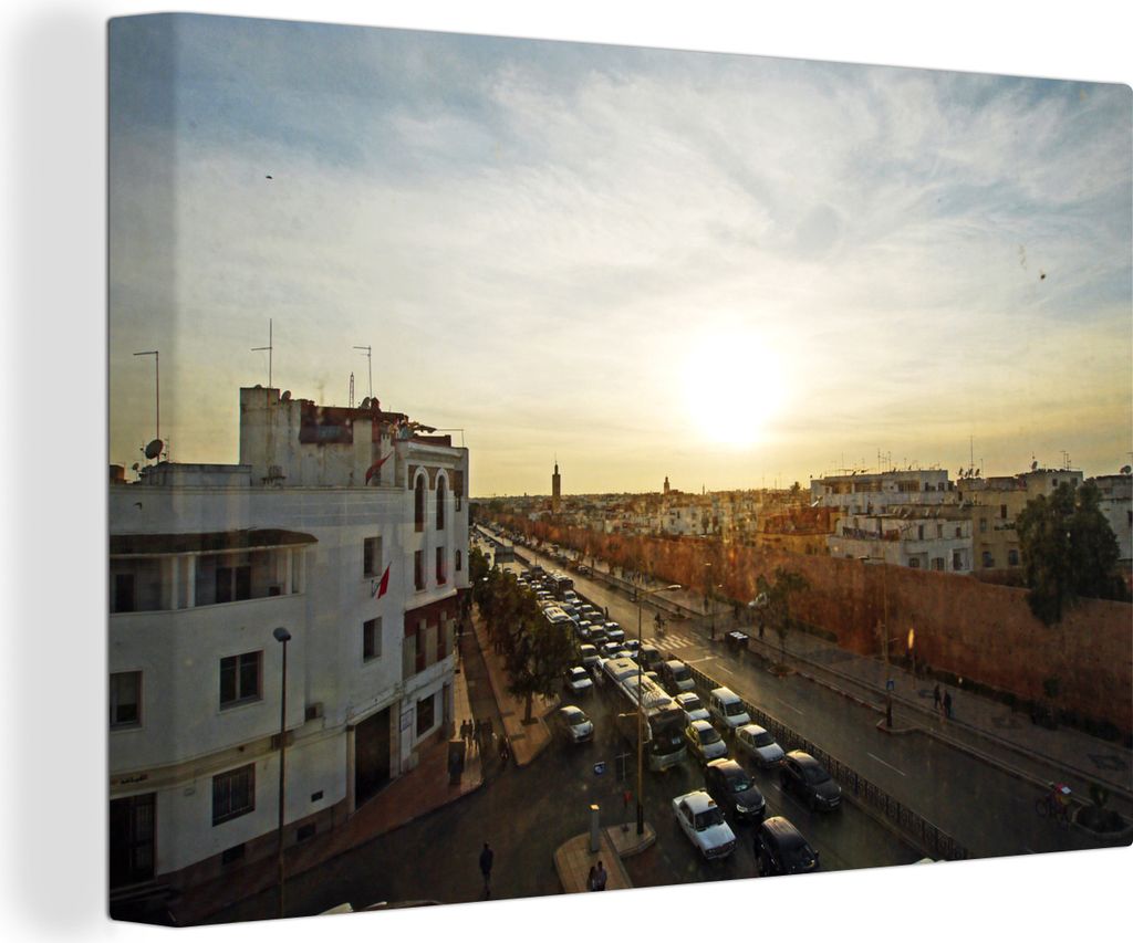 OneMillionCanvasses - Leinwandbilder - 140x90 cm, Sonnenuntergang in der marokkanischen Hauptstadt Rabat, Wandbilder Kunstdruck Wanddekoration - ...