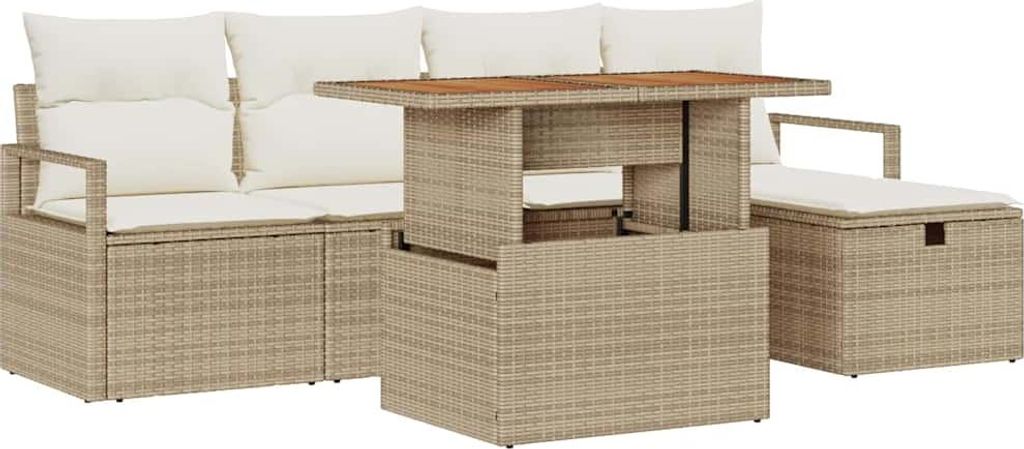 vidaXL Gartensofa-set mit Kissen mit Speicher 6 pcs Beige Poly-Rattan