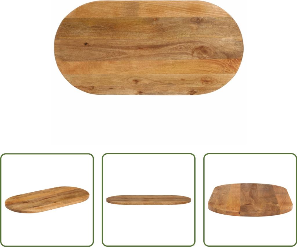 The Living Store Tischplatte 100x40x3,8 cm Oval Massivholz Mango