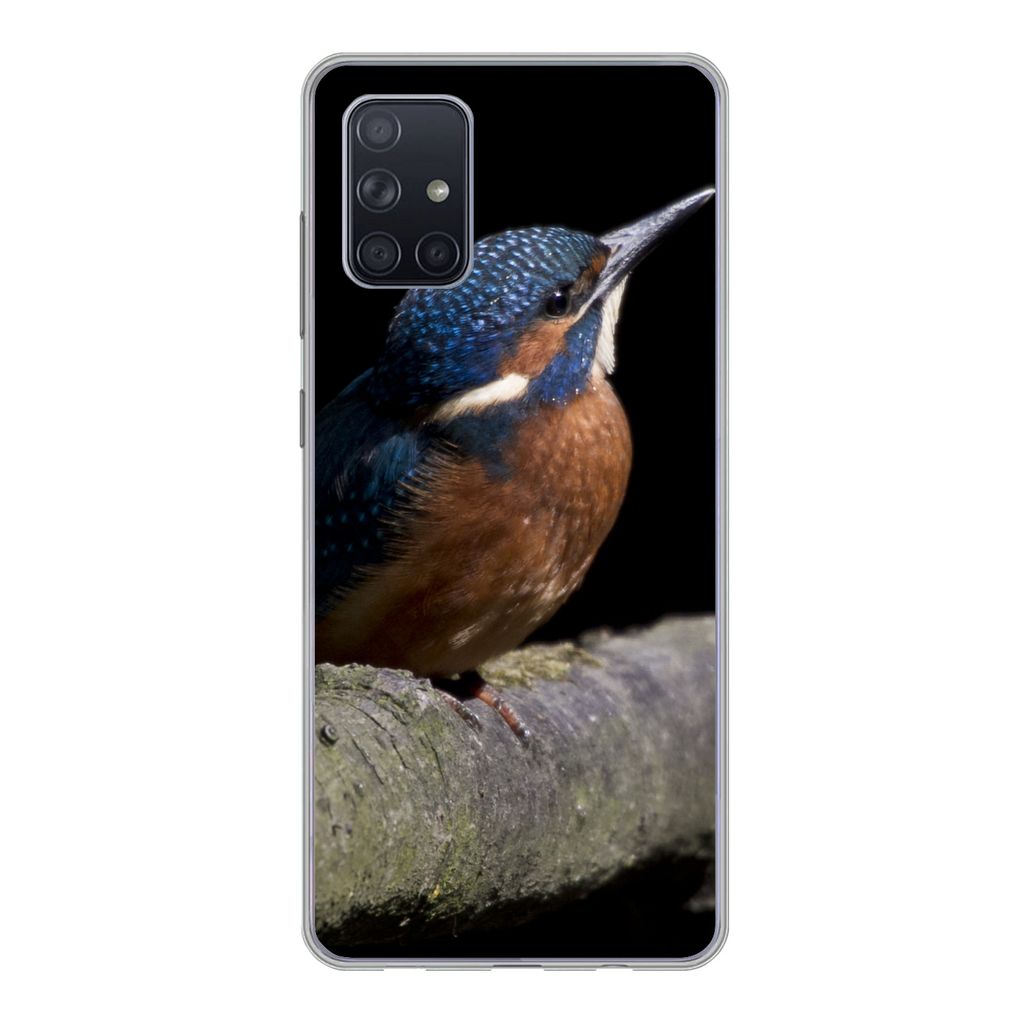 MuchoWow Handyhülle Schutzhülle Hülle für Samsung Galaxy A51 Eisvogel - Zweig - Federn - Schwarz Silikon Softcase Handy Hülle - Schutzabdeckung