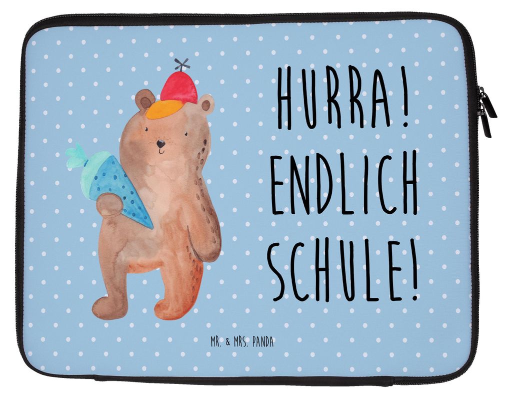 Mr. & Mrs. Panda Laptop Tasche Bär Schultüte 20 x 28 cm - Blau Pastell - Geschenk, Notebook Case, Motiv, Hülle, Einschulung, Laptoptasche, Teddy...