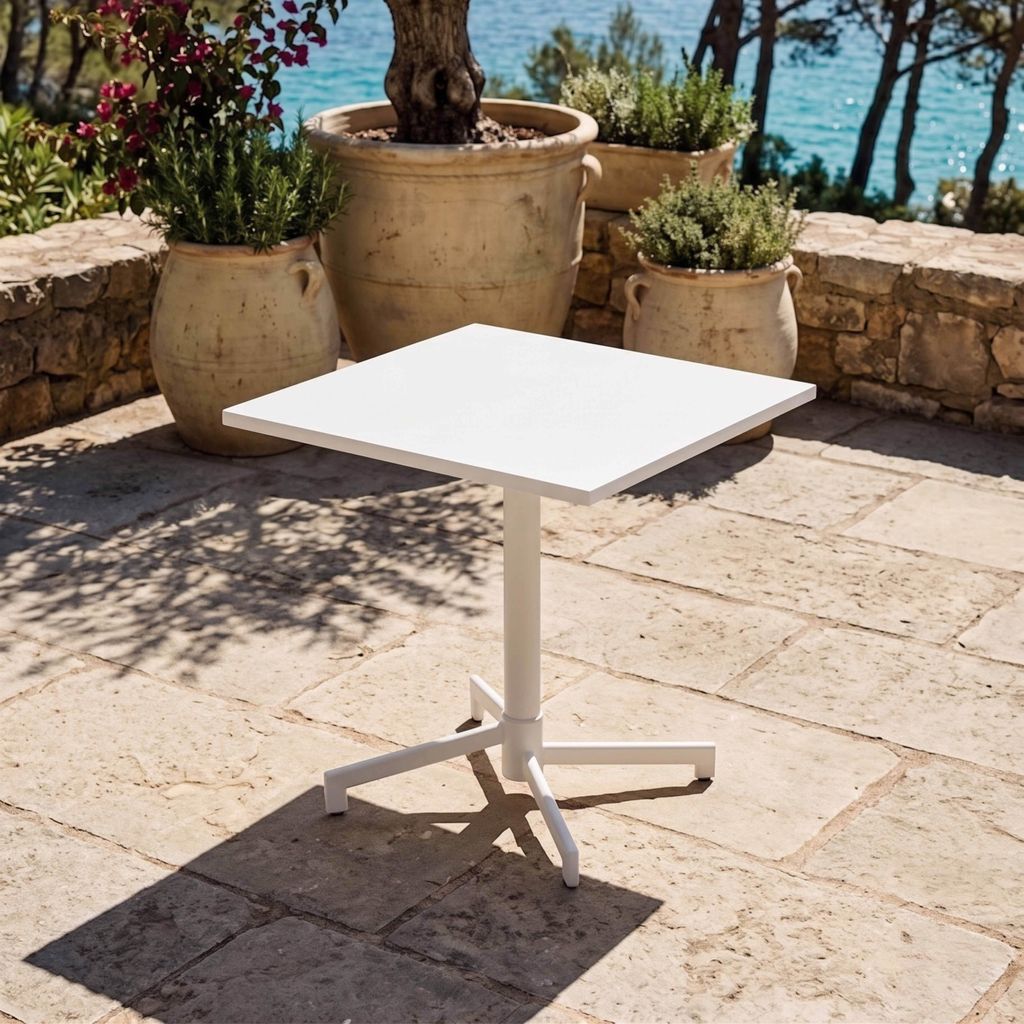 Quadratischer Bistro-Gartentisch mit weißer Klappplatte - Oviala Palavas