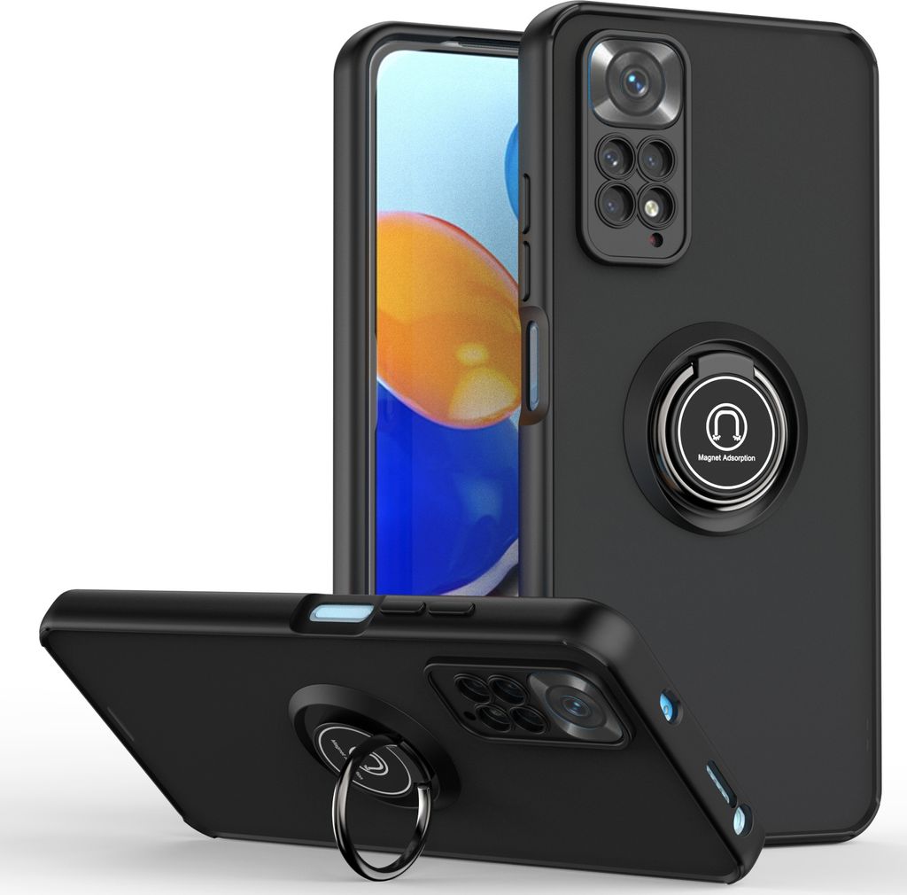 Redmi Note 11 Pro Hülle, Ring Halter Ständer Matte Transluzent TPU Rahmen Stoßfest Schutzhülle für Xiaomi Redmi Note 11 Pro 5G / 4G Schwarz